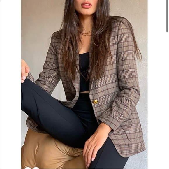 A.L.C. Hicks Plaid Single Button Structured Blazer Jacket Size 14